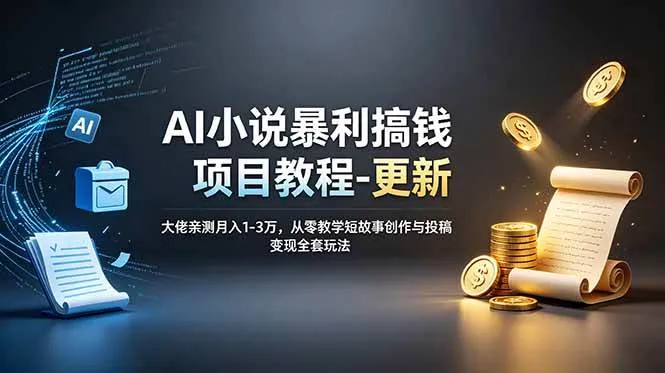 （19030期）AI小说暴利搞钱项目教程-更新，大佬亲测月入1-3万，从零教学短故事创作与投稿变现全套玩法-lanti云网创