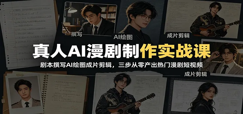 真人AI漫剧制作实战课：剧本撰写AI绘图成片剪辑，三步从零产出热门漫剧短视频-lanti云网创