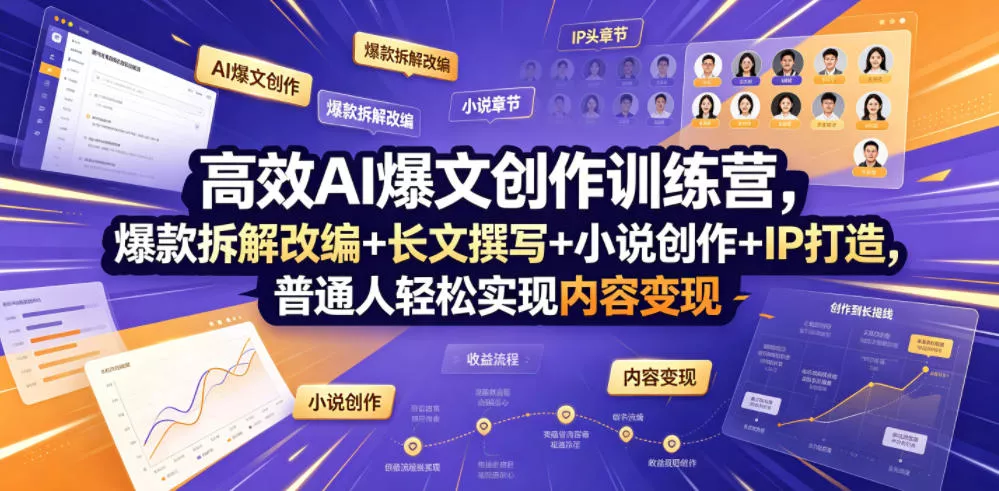 高效AI爆文创作训练营，爆款拆解改编+长文撰写+小说创作+IP打造，普通人轻松实现内容变现-lanti云网创