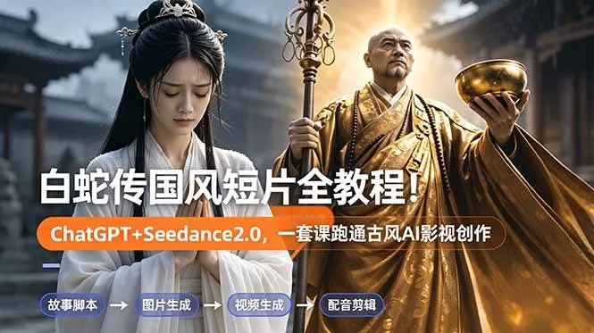 （18737期）白蛇传-国风短片全教程！ChatGPT+Seedance2.0，一套课跑通古风AI影视创作-lanti云网创