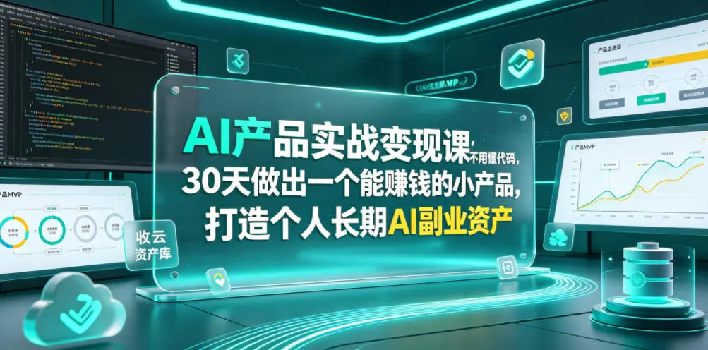 AI产品实战变现课，不用懂代码，30天做出一个能賺钱的小产品，打造个人长期AI副业资产-lanti云网创