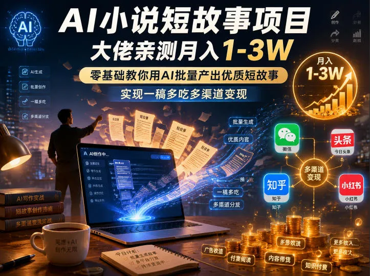 AI小说短故事项目，大佬亲测月入1-3W，零基础教你用AI批量产出优质短故事，实现一稿多吃多渠道变现（更新0624）-lanti云网创