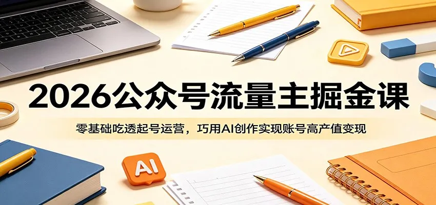 2026公众号流量主掘金课：零基础吃透起号运营，巧用AI创作实现账号高产值变现-lanti云网创