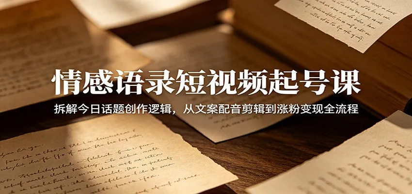 情感语录短视频起号课：拆解今日话题创作逻辑，从文案配音剪辑到涨粉变现全流程-lanti云网创