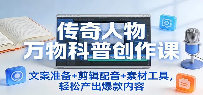 传奇人物万物科普创作课：文案准备+剪辑配音+素材工具，轻松产出爆款内容-lanti云网创