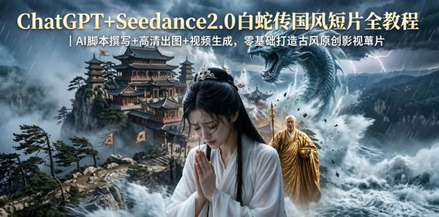 ChatGPT+Seedance2.0白蛇传国风短片全教程｜AI脚本撰写+高清出图+视频生成，零基础打造古风原创影视短片-lanti云网创