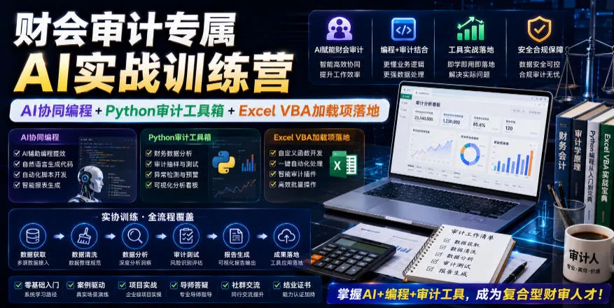 财会审计专属AI实战训练营｜AI协同编程+Python审计工具箱+Excel VBA加载项落地-lanti云网创