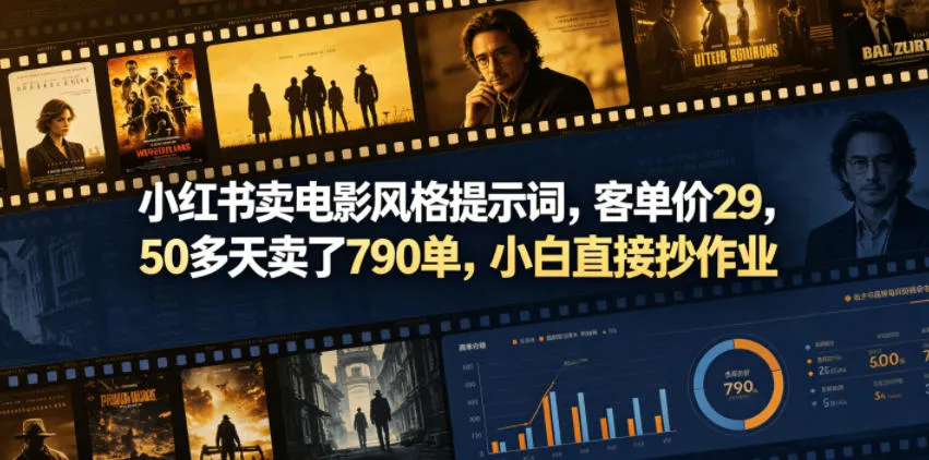 小红书卖电影风格提示词，客单价29，50多天卖了790单，小白直接抄作业！-lanti云网创