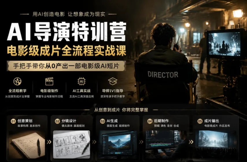 AI导演特训营，电影级成片全流程实战课，手把手带你从0产出一部电影级AI短片-lanti云网创
