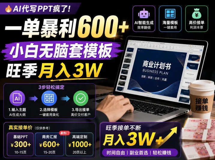 AI代写PPT疯了！一单暴利600+，小白无脑套模板，旺季月入3W，不用苦哈哈引流【揭秘】-lanti云网创