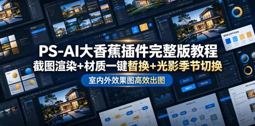 PS-AI大香蕉插件完整版教程，截图渲染+材质一键替换+光影季节切换，室内外效果图高效出图高阶课程-lanti云网创