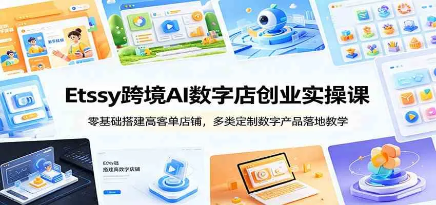 Etsy跨境AI数字店创业实操课：零基础搭建高客单店铺，多类定制数字产品落地教学-lanti云网创