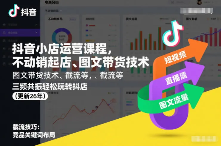 抖音小店运营课程，不动销起店、图文带货技术、截流等，三频共振轻松玩转抖店(更新26年)-lanti云网创